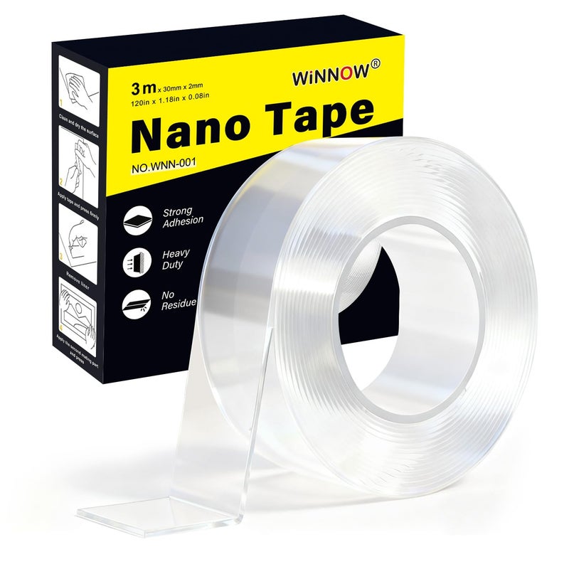WINNOW Double Sided Heavy Duty Extra Strong Adhesive Tape -Indoor/Outdoor Household Nano Tape Hanging Indoor/Outdoor Christmas Decorations, Lights, Garlands - Reusable and Damage-Free (1.18 inches x 10 feet) - Image 1